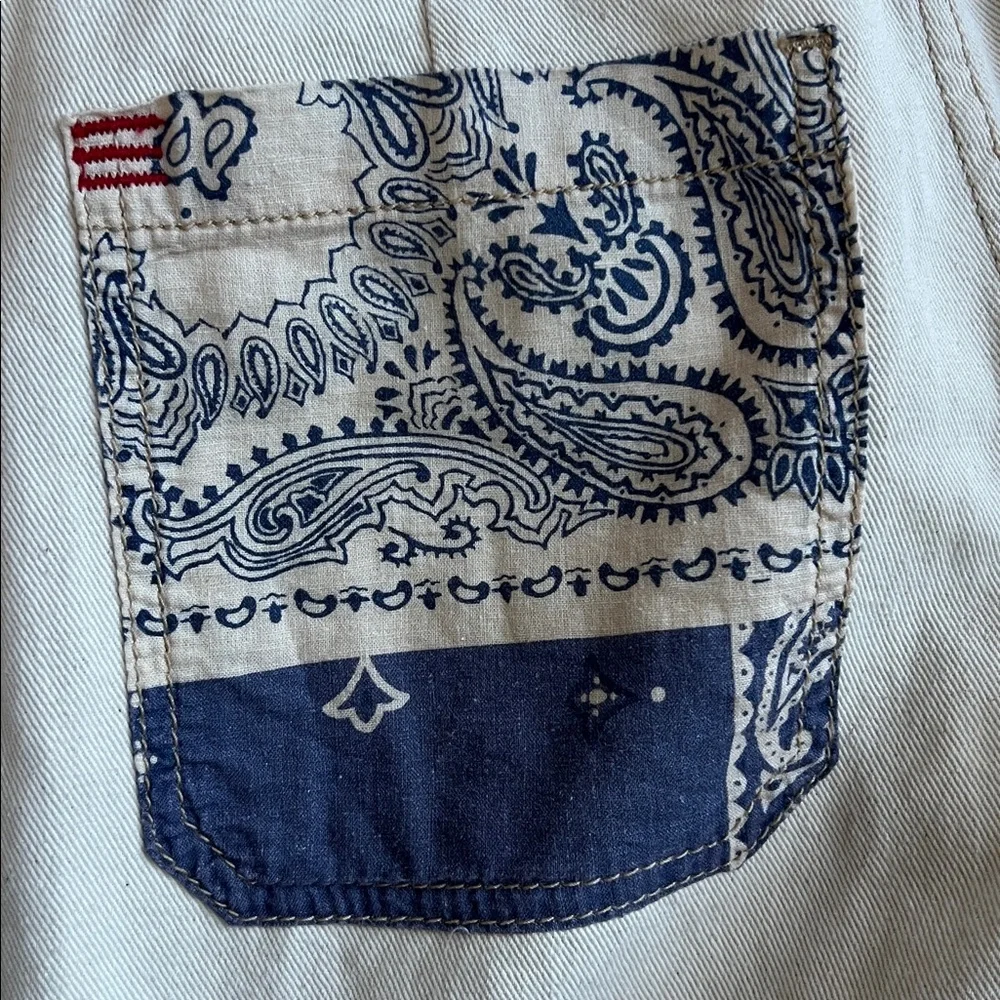 BDG Urban Outfitters Bandana Patchwork Jeans wide leg White Red Blue size 24 - Picture 10 of 12